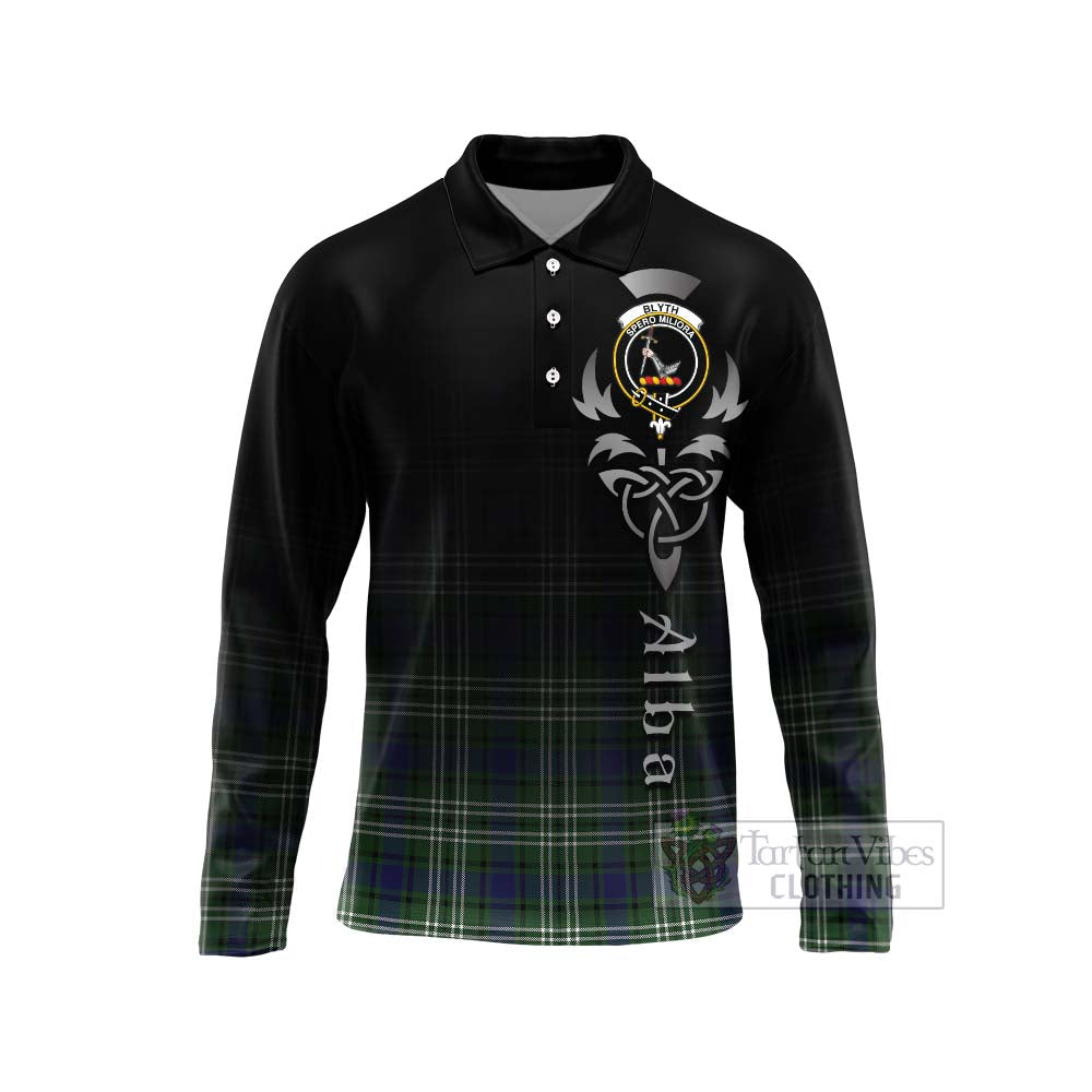 Blyth Tartan Long Sleeve Polo Shirt Featuring Alba Gu Brath Family Crest Celtic Inspired Unisex - Tartan Vibes Clothing
