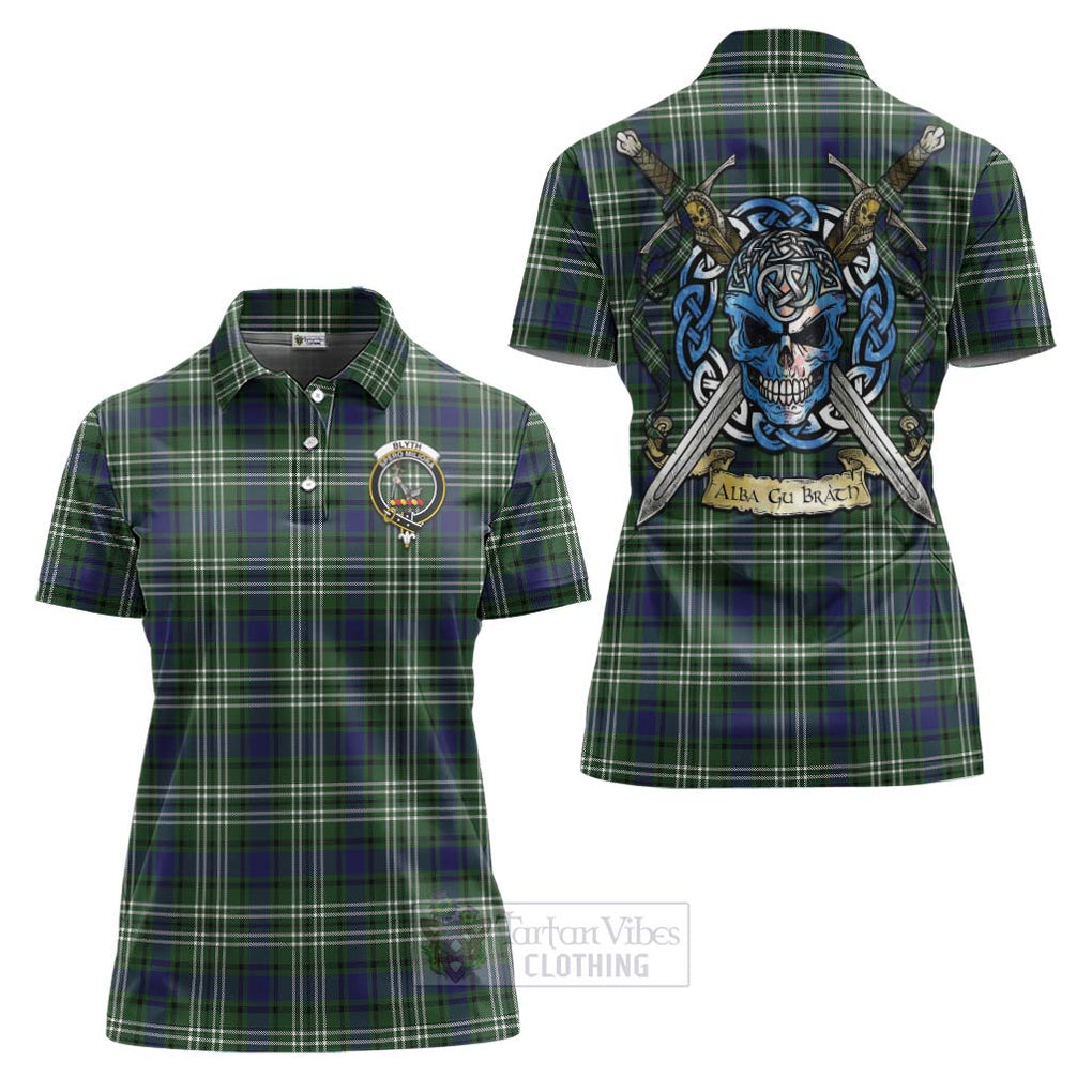 Tartan Vibes Clothing Blyth Tartan Women's Polo Shirt with Family Crest Celtic Skull Style