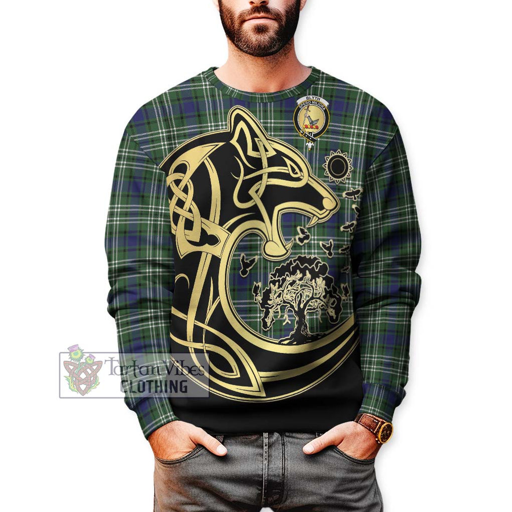 Blyth Tartan Sweatshirt with Family Crest Celtic Wolf Style Unisex - Tartan Vibes Clothing