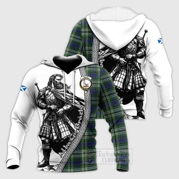 Blyth Tartan Clan Crest Knitted Hoodie with Highlander Warrior Celtic Style Unisex Knitted Pullover Hoodie - Tartan Vibes Clothing