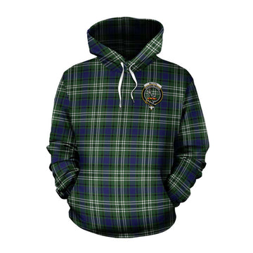 Blyth Tartan Cotton Hoodie with Family Crest and Bearded Skull Holding Bottles of Whiskey Pullover Hoodie XS - Tartan Vibes Clothing