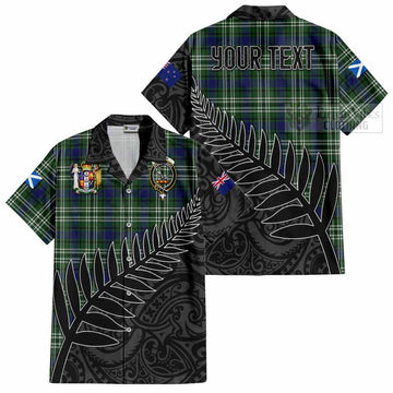 Tartan Vibes Clothing Blyth Crest Tartan Short Sleeve Button Shirt with New Zealand Silver Fern Half Style
