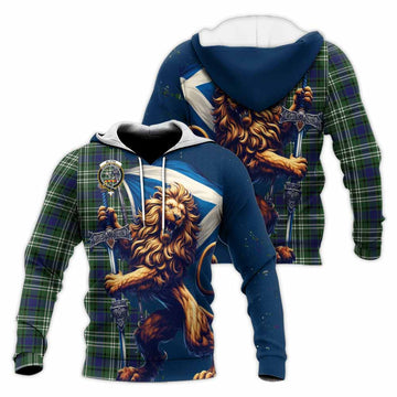 Blyth Tartan Family Crest Knitted Hoodie with Scottish Majestic Lion Unisex Knitted Pullover Hoodie - Tartan Vibes Clothing