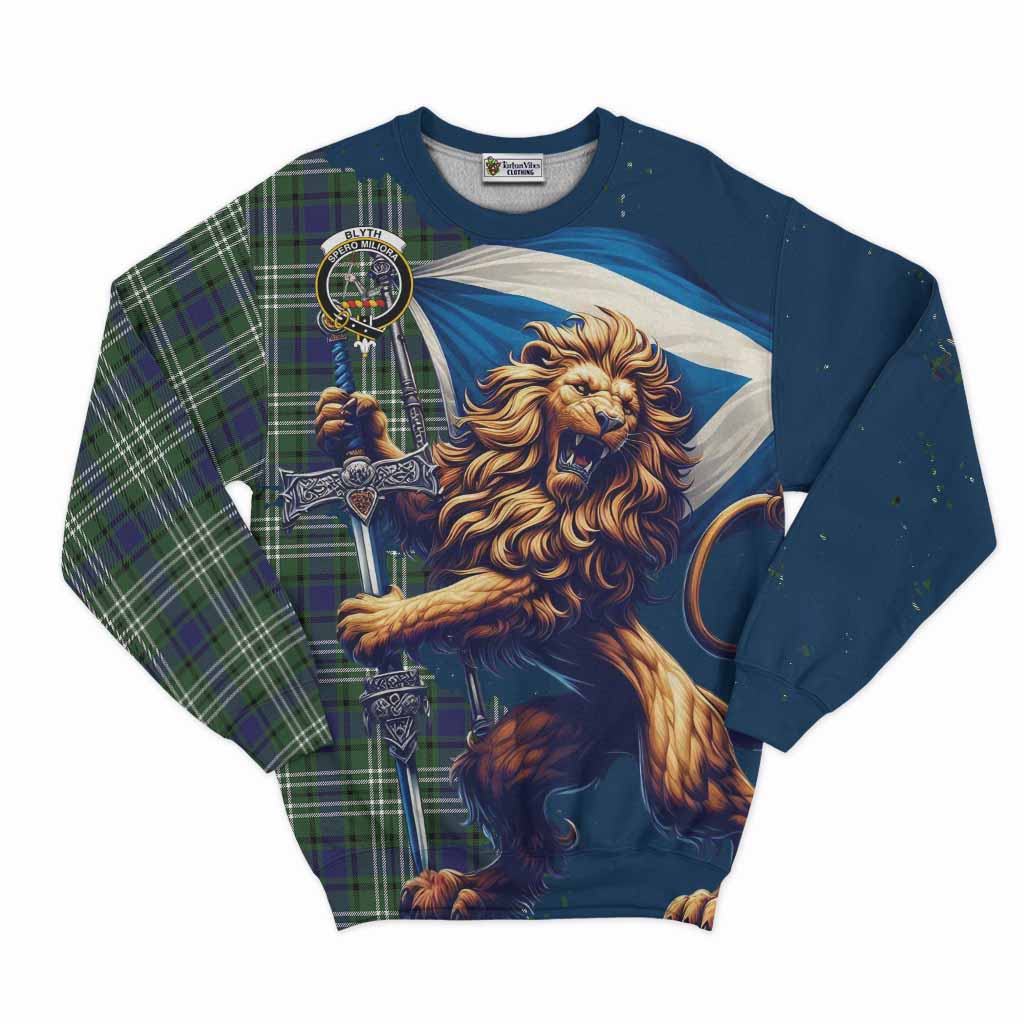 Tartan Vibes Clothing Blyth Tartan Family Crest Sweatshirt with Scottish Majestic Lion