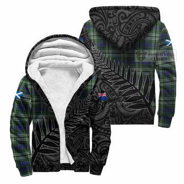 Blyth Crest Tartan Sherpa Hoodie with New Zealand Silver Fern Half Style Unisex S - Tartan Vibes Clothing