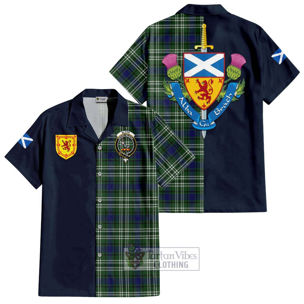 Blyth Tartan Hawaiian Shirt Alba with Scottish Lion Royal Arm Half Style Kid - Tartan Vibes Clothing