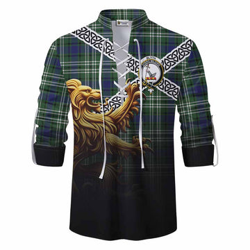 Blyth Crest Tartan Ghillie Kilt Shirt with Golden Lion Emblem Celtic Style Men - Tartan Vibes Clothing