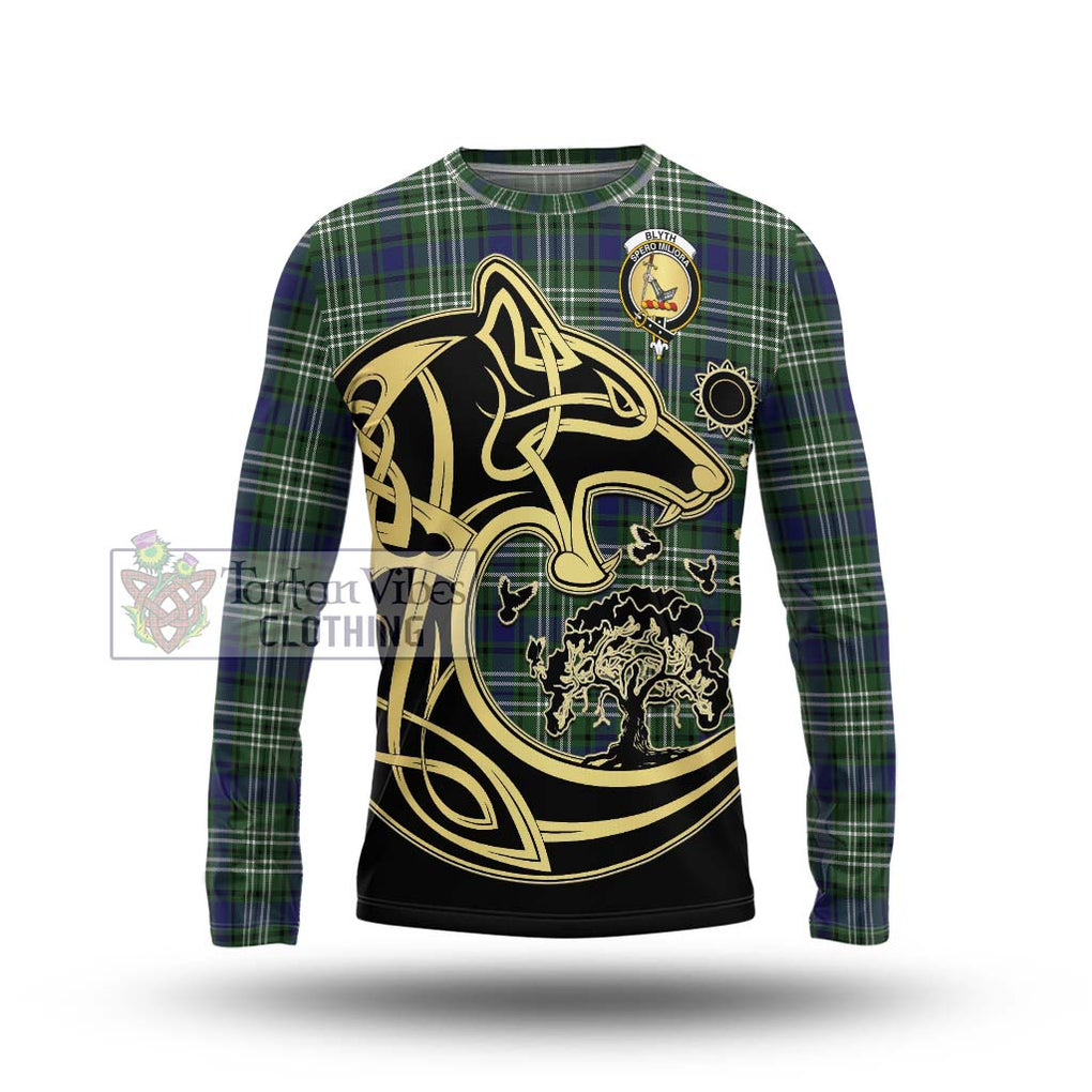 Blyth Tartan Long Sleeve T-Shirt with Family Crest Celtic Wolf Style Unisex - Tartan Vibes Clothing