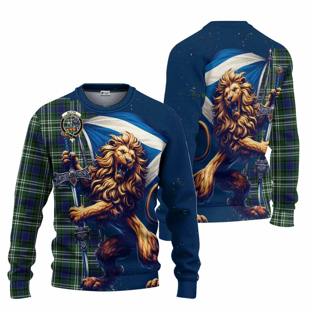 Blyth Tartan Family Crest Knitted Sweater with Scottish Majestic Lion Unisex - Tartan Vibes Clothing