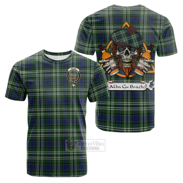Blyth Tartan Cotton T-shirt with Family Crest and Bearded Skull Holding Bottles of Whiskey Kid's Shirt - Tartan Vibes Clothing