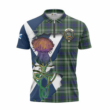 Tartan Vibes Clothing Blyth Tartan Family Crest Zipper Polo Shirt Scottish Thistle Celtic Inspired