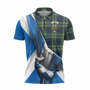 Blyth Tartan Zipper Polo Shirt with Family Crest Scotland Patriotic Style Unisex - Tartan Vibes Clothing