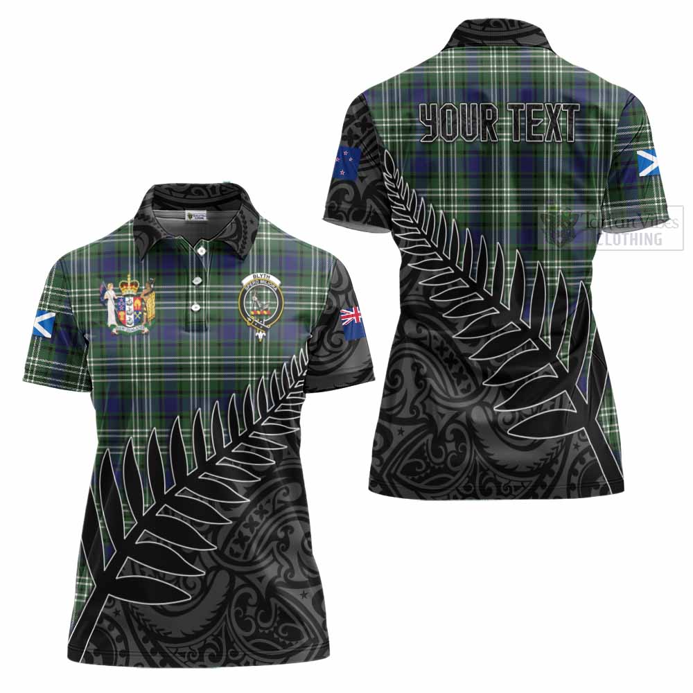 Tartan Vibes Clothing Blyth Crest Tartan Women's Polo Shirt with New Zealand Silver Fern Half Style