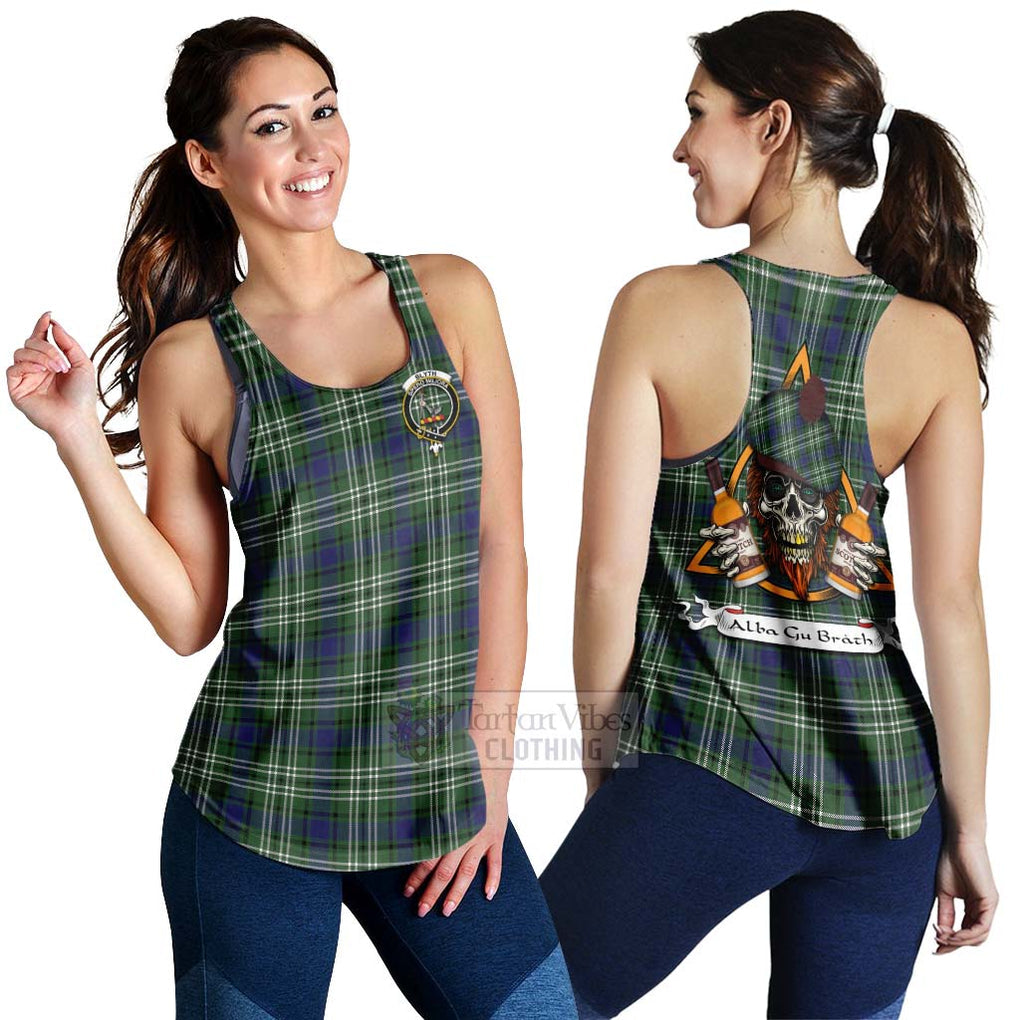 Tartan Vibes Clothing Blyth Tartan Women's Racerback Tanks with Family Crest and Bearded Skull Holding Bottles of Whiskey