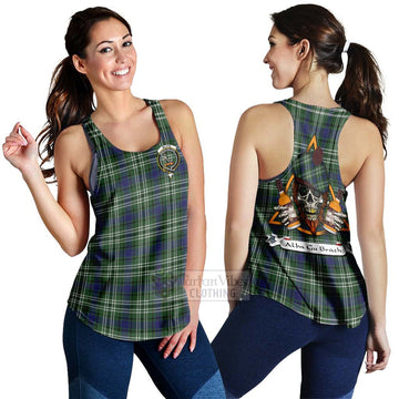 Tartan Vibes Clothing Blyth Tartan Women's Racerback Tanks with Family Crest and Bearded Skull Holding Bottles of Whiskey