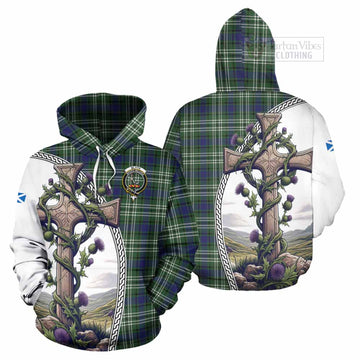 Blyth Tartan Hoodie with Family Crest and St. Andrew's Cross Accented by Thistle Vines Zip Hoodie - Tartan Vibes Clothing