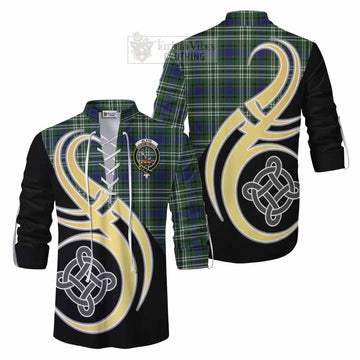 Blyth Tartan Ghillie Kilt Shirt with Family Crest and Celtic Symbol Style Men - Tartan Vibes Clothing