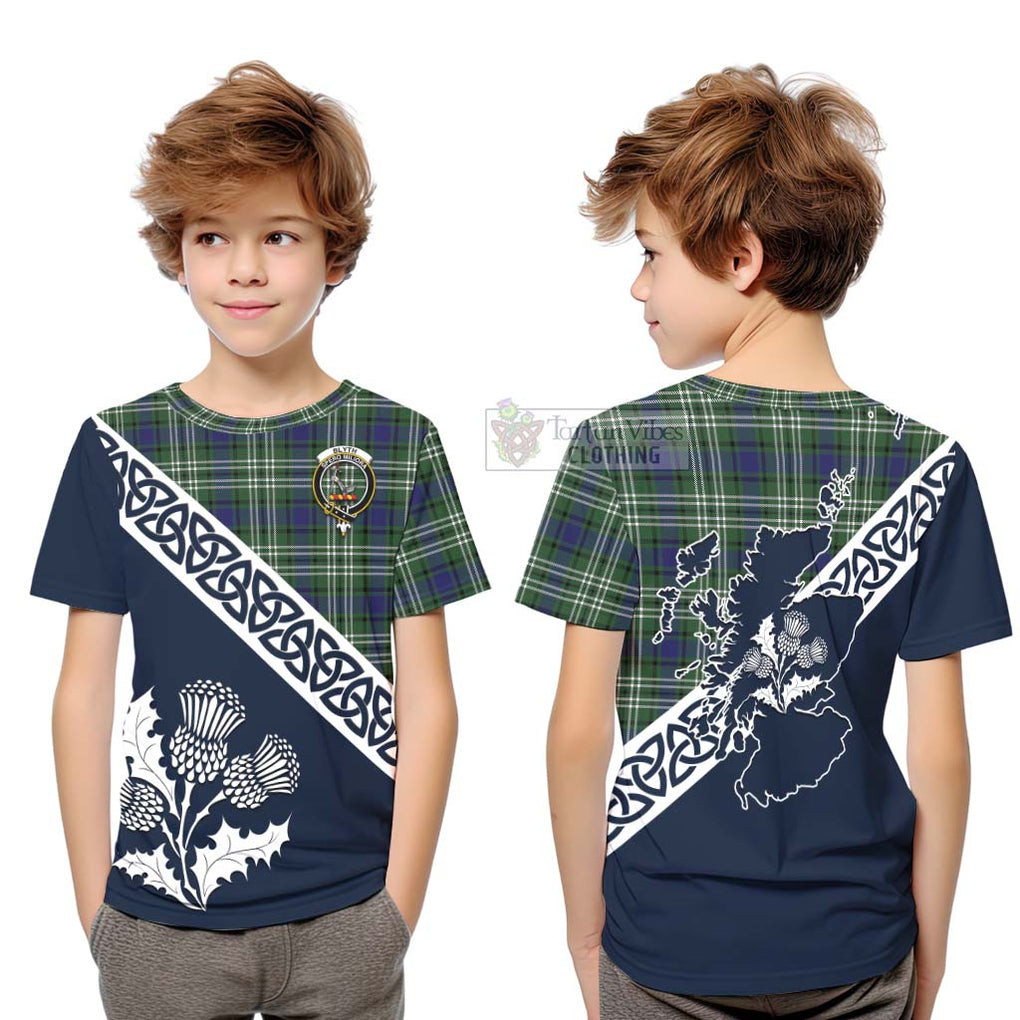 Blyth Tartan Kid T-Shirt Featuring Thistle and Scotland Map Youth XL Size14 - Tartan Vibes Clothing