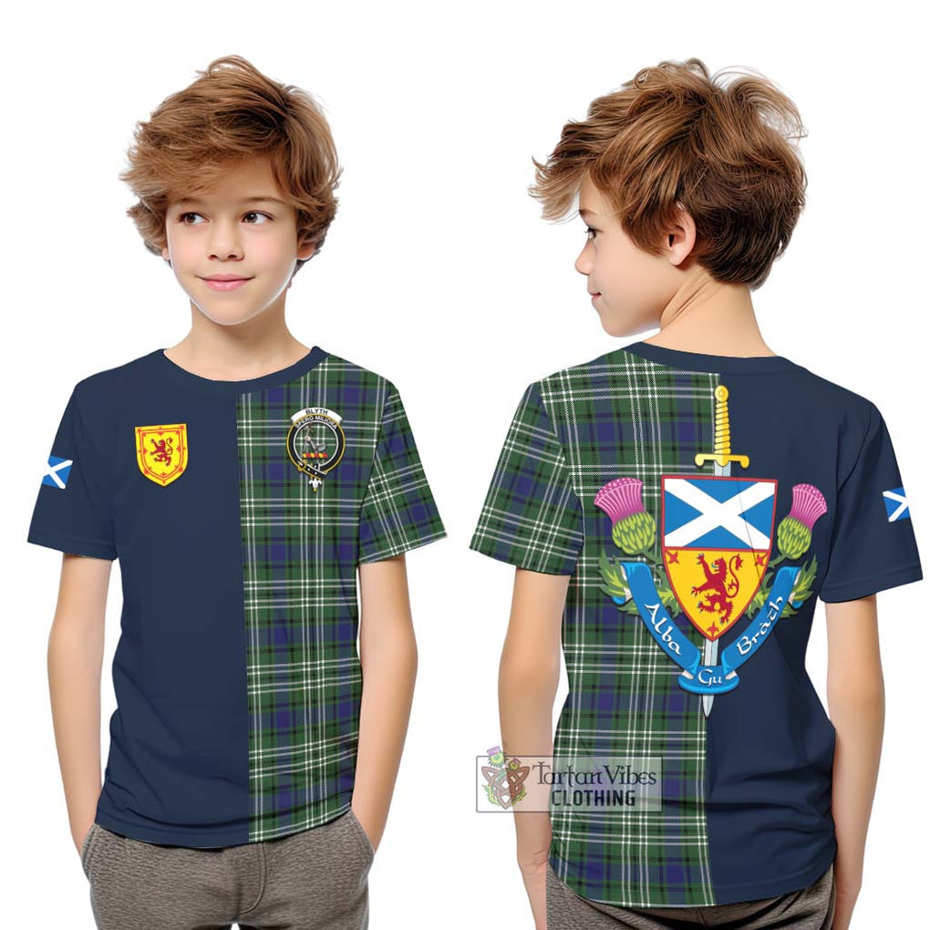 Blyth Tartan Kid T-Shirt Alba with Scottish Lion Royal Arm Half Style Youth XL Size14 - Tartan Vibes Clothing