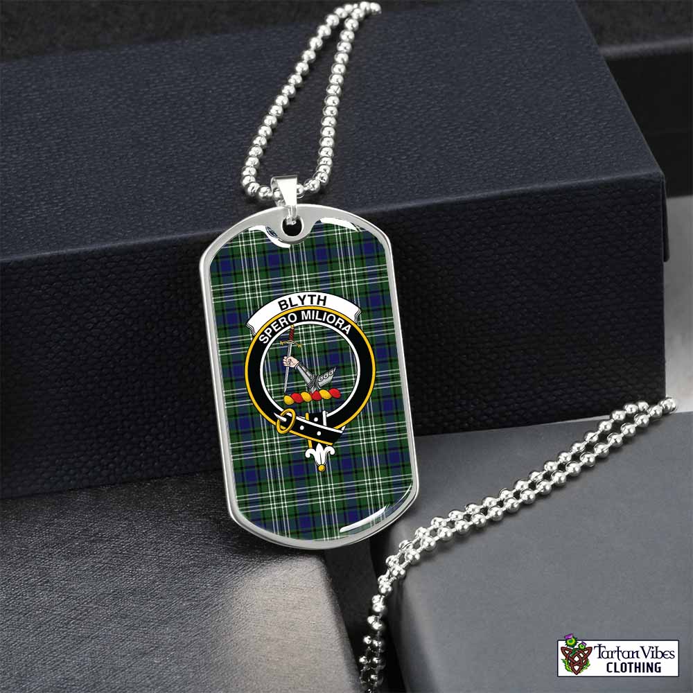 Tartan Vibes Clothing Blyth Tartan Dog Tag Necklace with Family Crest