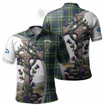 Blyth Tartan Polo Shirt with Family Crest and St. Andrew's Cross Accented by Thistle Vines Kid - Tartan Vibes Clothing