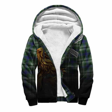 Blyth Crest Tartan Sherpa Hoodie with Golden Lion Emblem Celtic Style Unisex S - Tartan Vibes Clothing