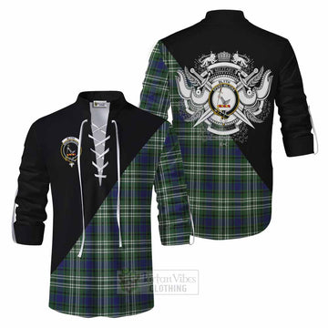Blyth Tartan Ghillie Kilt Shirt with Family Crest and Military Logo Style Men - Tartan Vibes Clothing