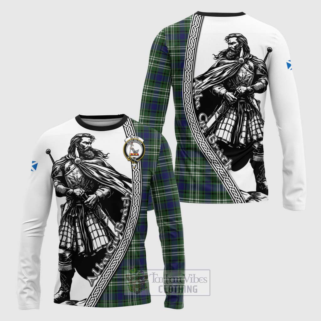 Tartan Vibes Clothing Blyth Tartan Clan Crest Long Sleeve T-Shirt with Highlander Warrior Celtic Style