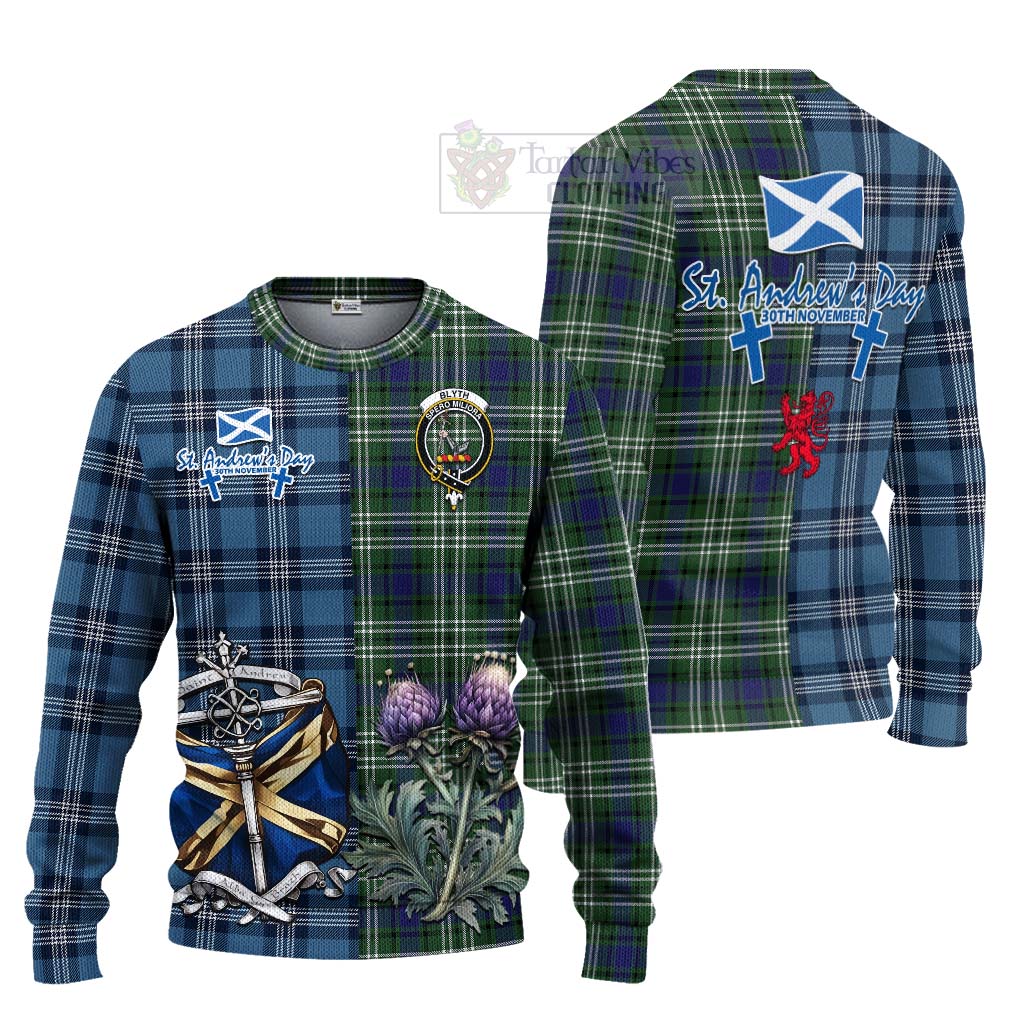 Blyth Tartan Knitted Sweater Happy St. Andrew's Day Half Tartan Style Unisex - Tartan Vibes Clothing