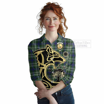 Blyth Tartan Women's Casual Shirt with Family Crest Celtic Wolf Style Female - Tartan Vibes Clothing