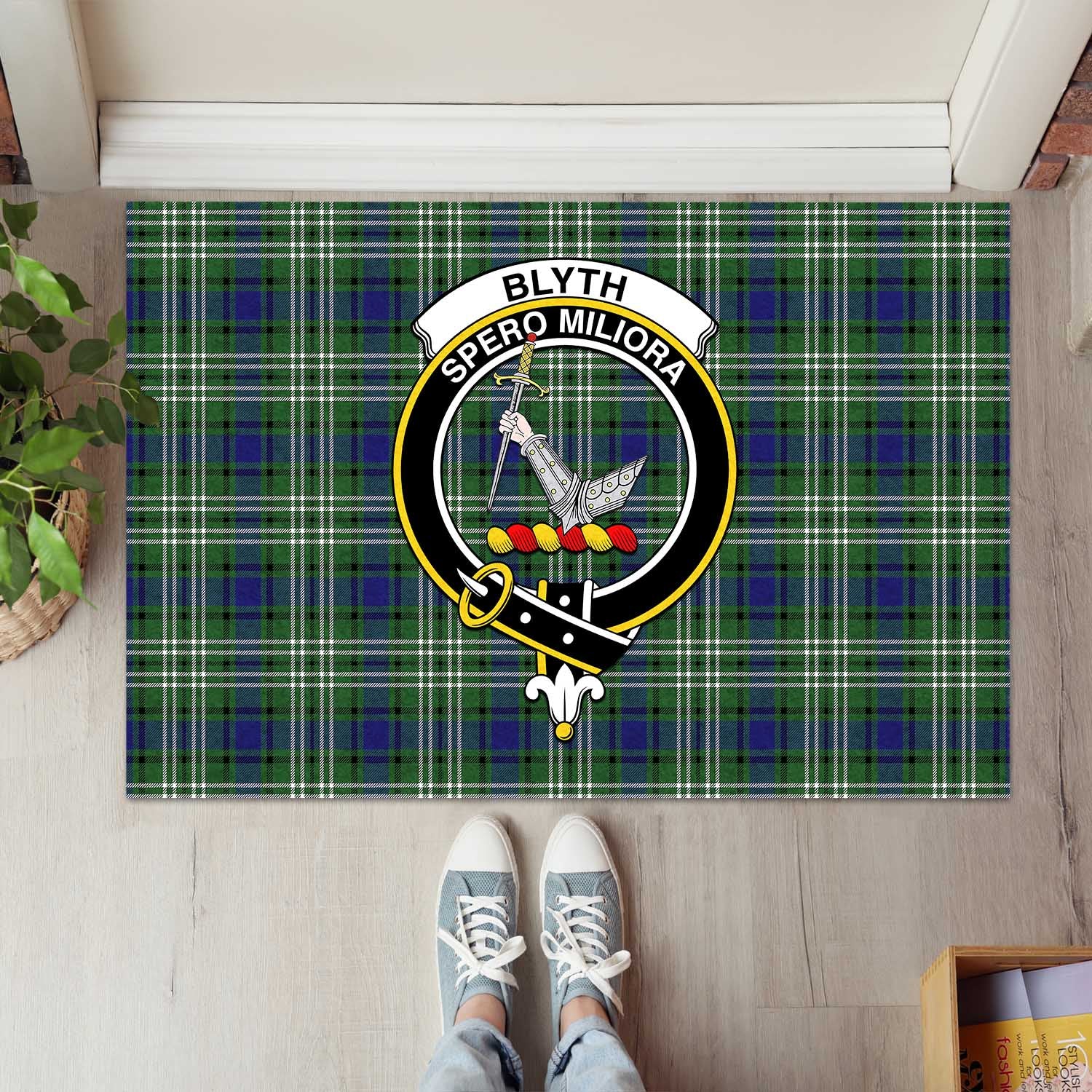 Blyth Tartan Door Mat with Family Crest - Tartanvibesclothing