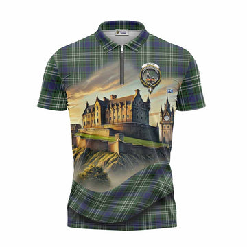 Blyth Tartan Family Crest Zipper Polo Shirt with Scottish Ancient Castle Style Unisex - Tartan Vibes Clothing