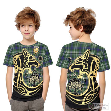 Blyth Tartan Kid T-Shirt with Family Crest Celtic Wolf Style Youth XL Size14 - Tartan Vibes Clothing