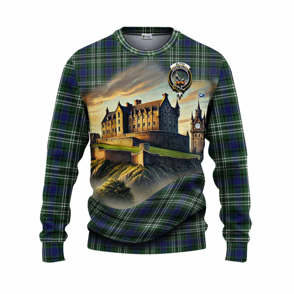 Blyth Tartan Family Crest Knitted Sweater with Scottish Ancient Castle Style Unisex - Tartan Vibes Clothing
