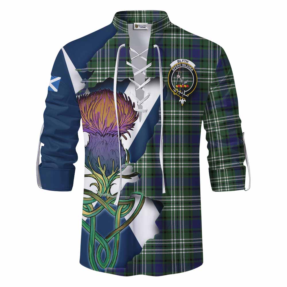 Tartan Vibes Clothing Blyth Tartan Family Crest Ghillie Kilt Shirt Scottish Thistle Celtic Inspired