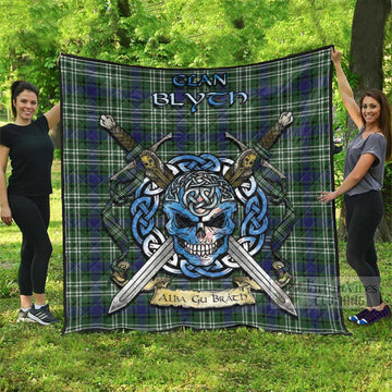 Blyth Tartan Quilt with Celtic Skull Alba Gu Brath Style Super King Quilt 91" x 110" - Tartan Vibes Clothing