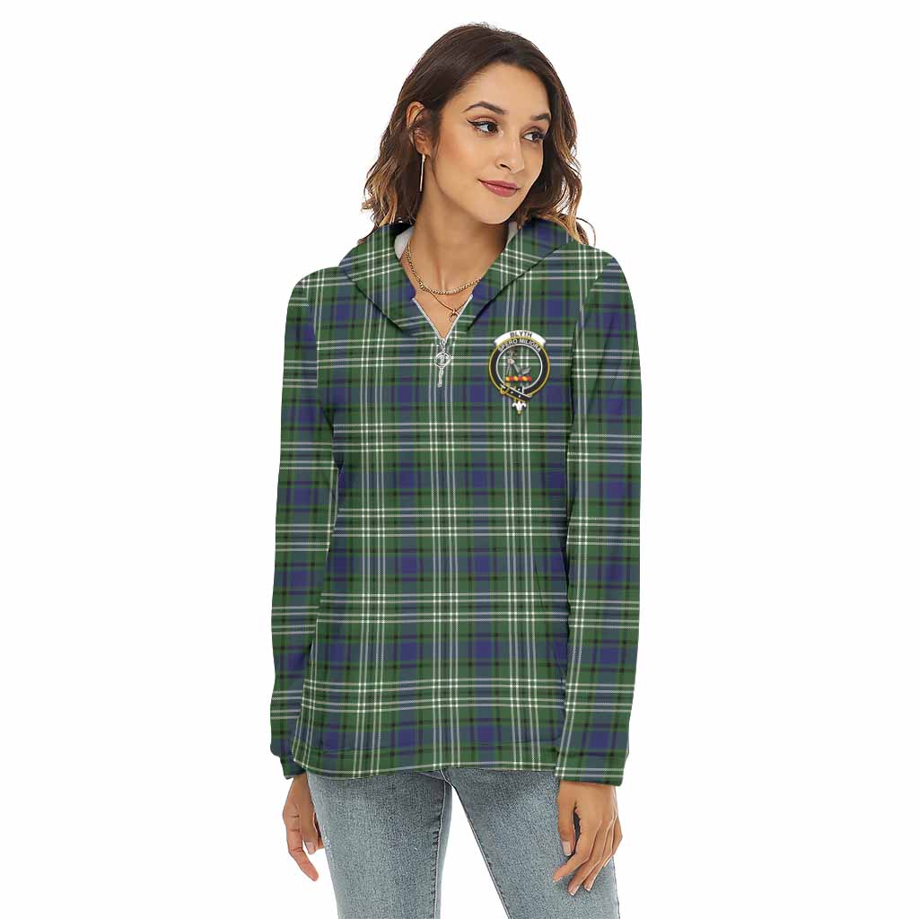 Tartan Vibes Clothing Blyth Tartan Crest Women's Borg  Half Zip Fleece Hoodie