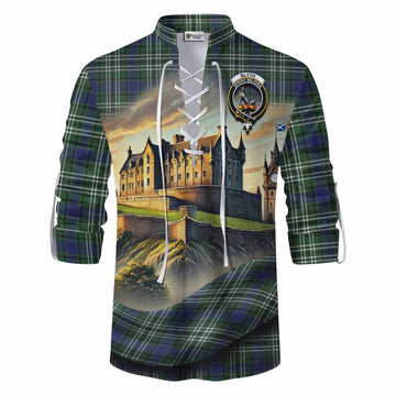 Blyth Tartan Family Crest Ghillie Kilt Shirt with Scottish Ancient Castle Style Men - Tartan Vibes Clothing