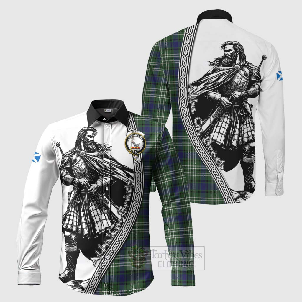Blyth Tartan Clan Crest Long Sleeve Button Shirt with Highlander Warrior Celtic Style Men's Shirt S - Tartan Vibes Clothing