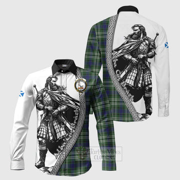 Blyth Tartan Clan Crest Long Sleeve Button Shirt with Highlander Warrior Celtic Style Men's Shirt S - Tartan Vibes Clothing