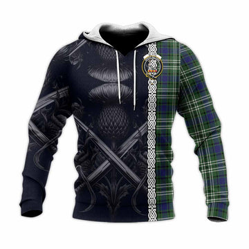 Blyth Tartan Knitted Hoodie with Family Crest Cross Sword Thistle Celtic Vibes Unisex Knitted Pullover Hoodie - Tartan Vibes Clothing