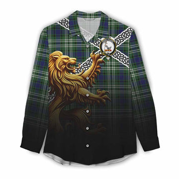 Blyth Crest Tartan Women's Casual Shirt with Golden Lion Emblem Celtic Style Female - Tartan Vibes Clothing
