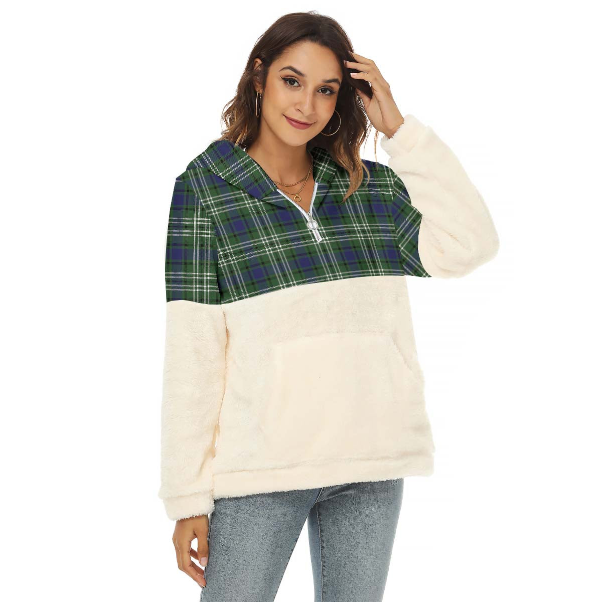 Blyth Tartan Half Style Women's Borg Fleece Hoodie with Half Zip Female - Tartan Vibes Clothing