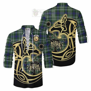 Blyth Tartan Ghillie Kilt Shirt with Family Crest Celtic Wolf Style Men - Tartan Vibes Clothing