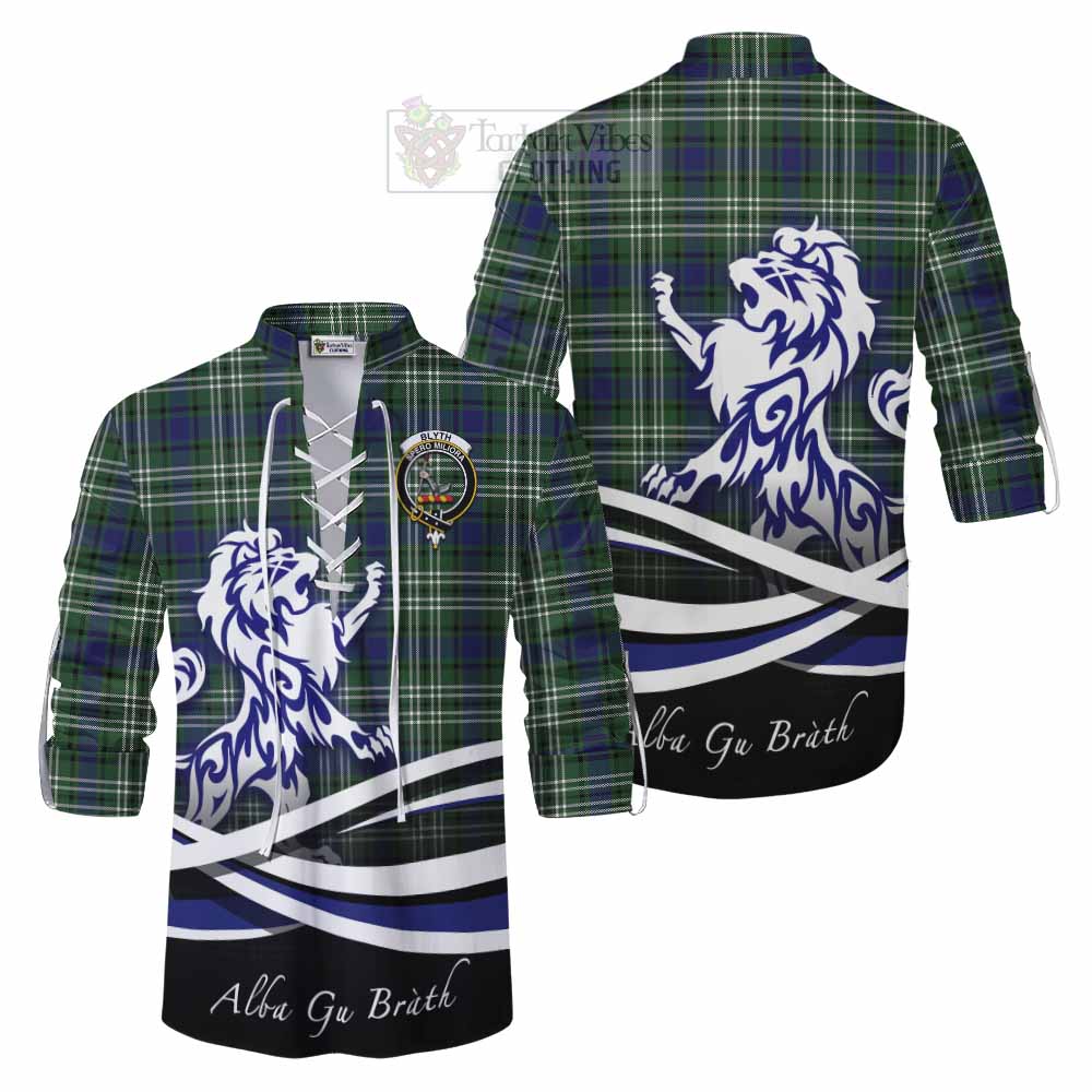 Blyth Tartan Ghillie Kilt Shirt with Alba Gu Brath Regal Lion Emblem Men - Tartan Vibes Clothing