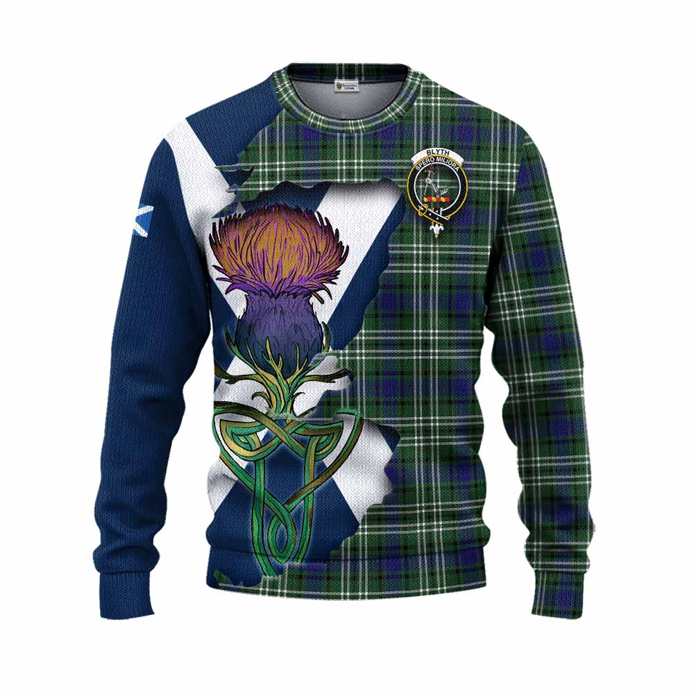 Tartan Vibes Clothing Blyth Tartan Family Crest Knitted Sweater Scottish Thistle Celtic Inspired