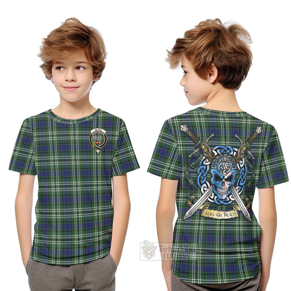 Blyth Tartan Kid T-Shirt with Family Crest Celtic Skull Style Youth XL Size14 - Tartan Vibes Clothing