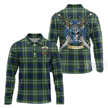 Blyth Tartan Long Sleeve Polo Shirt with Family Crest Celtic Skull Style Unisex - Tartan Vibes Clothing