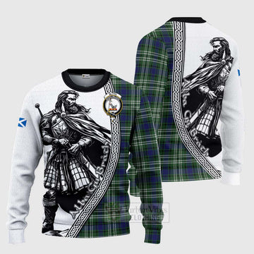 Blyth Tartan Clan Crest Knitted Sweater with Highlander Warrior Celtic Style Unisex - Tartan Vibes Clothing