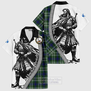 Tartan Vibes Clothing Blyth Tartan Clan Crest Short Sleeve Button Shirt with Highlander Warrior Celtic Style